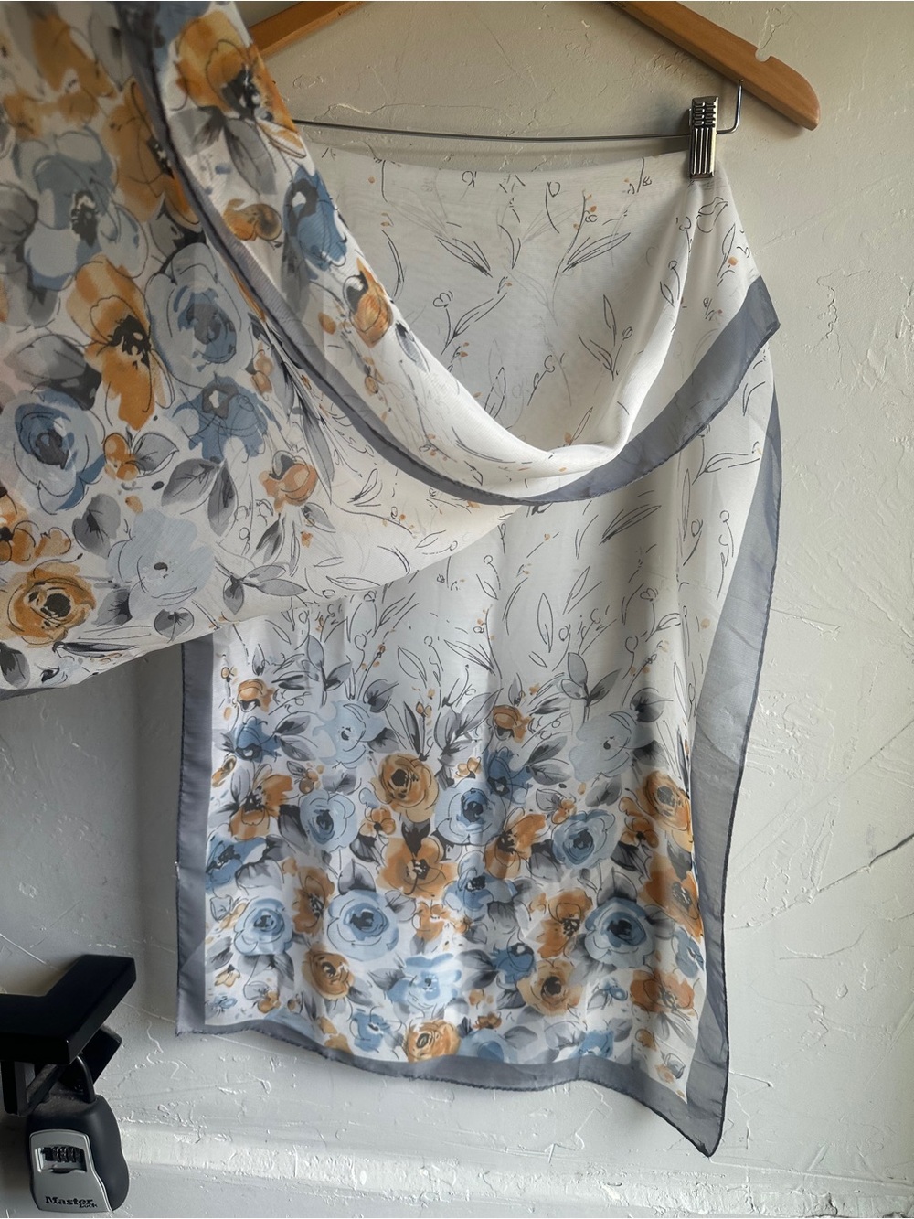 Sheer Floral Scarf Watercolor Cottagecore Romantic French Girl Blue Yellow 56x20